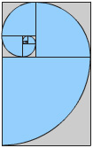 Golden rectangle with inscribed spiral from quarter circles.